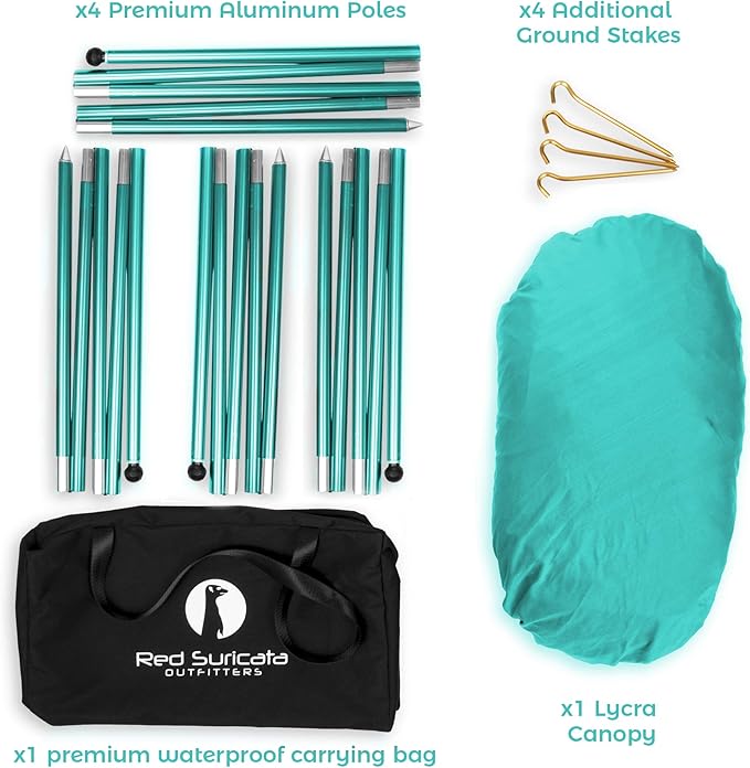 Red Suricata Family Beach Tent & Canopy, UPF50 Sun Shade, 4 Aluminum Poles, Sand Shovel, Medium Portable Sun Shelter (Medium, Turquoise)