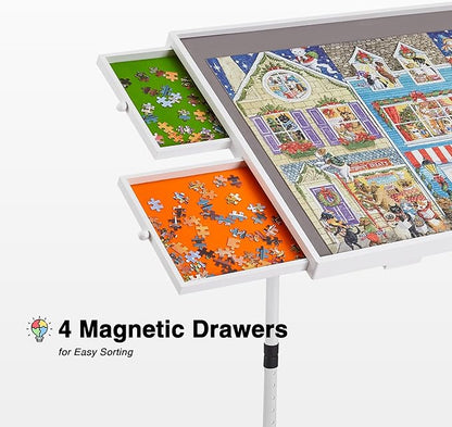 1000 Piece Jigsaw Puzzle Board Table with Drawers and Cover, Puzzle Board with Adjustable Angle and Height, Movable Puzzle Table with Legs for Adults, 30''x22'' Board with Storage, 4 Wheels
