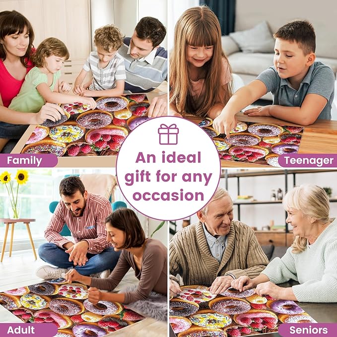 500 Piece Puzzle for Adults, Donut Jigsaw Puzzles, Youths Favorite Foods Puzzles 500 Pieces, Birthday and Barious Holiday Party for Family Kids and Adults, Funny Puzzle, 20.5x15 in