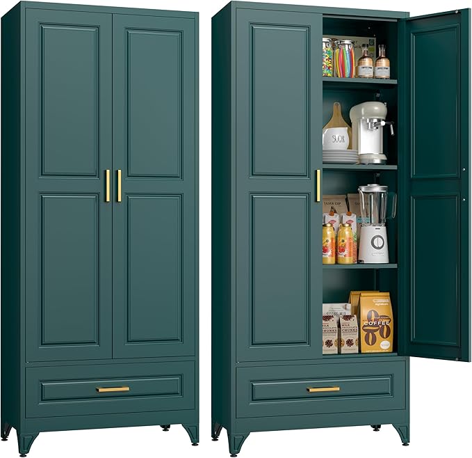 75" Tall Metal Storage Cabinet, Kitchen Pantry Storage Cabinets