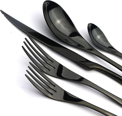 20-Piece 18/10 Stainless Steel Serrated Steak Knife Flatware Set, Mirror Polishing Black, Service for 4