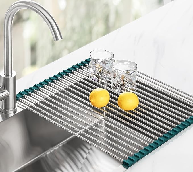 Tomorotec Stainless Steel Roll Up Dish Drying Rack, Foldable Over The Sink