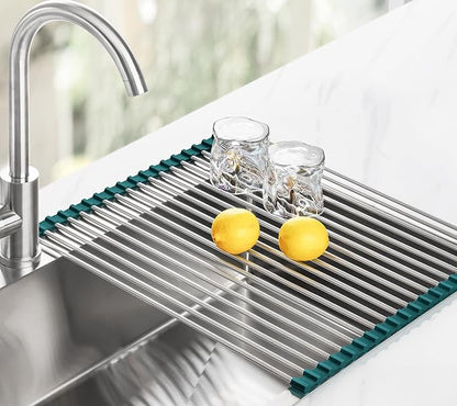 Tomorotec Stainless Steel Roll Up Dish Drying Rack, Foldable Over The Sink