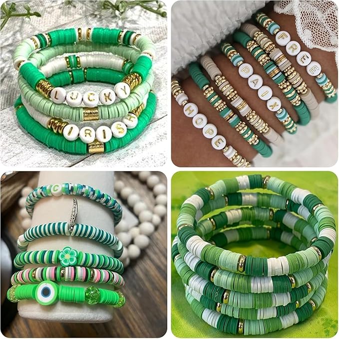 4000pcs Green Clay Beads for Bracelets Making 6mm Heishi Beads Polymer Flat Round Disc Clay for Jewelry Making Green Bead Crafts
