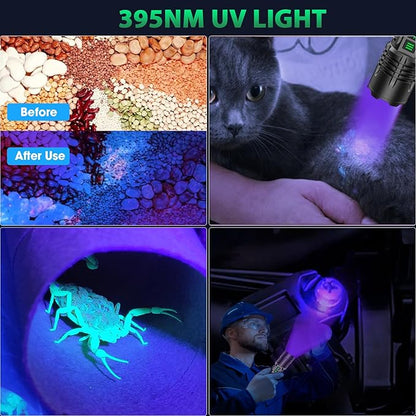 AdamStar UV&High Lumens Flashlight Rechargeable, 2-in-1 Powerful Blacklight LED Flashlight Tactical 6 Modes Super Bright Waterproof Zoomable Detector for Pet Urine Curing Resin Camping