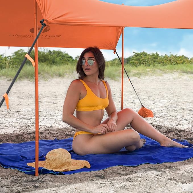 Red Suricata Family Beach Tent & Canopy, UPF50 Sun Shade, 4 Aluminum Poles, Sand Shovel, Medium Portable Sun Shelter (Medium, Orange)