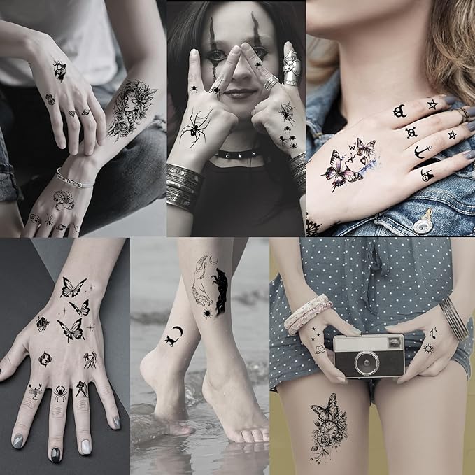 102 Sheets Halloween Tiny Temporary Tattoos Stickers, Fake Tattoos That Look Real And Last Long, Halloween Tattoos Include Black Scary Wolf Lion Tiger Skeleton Skull