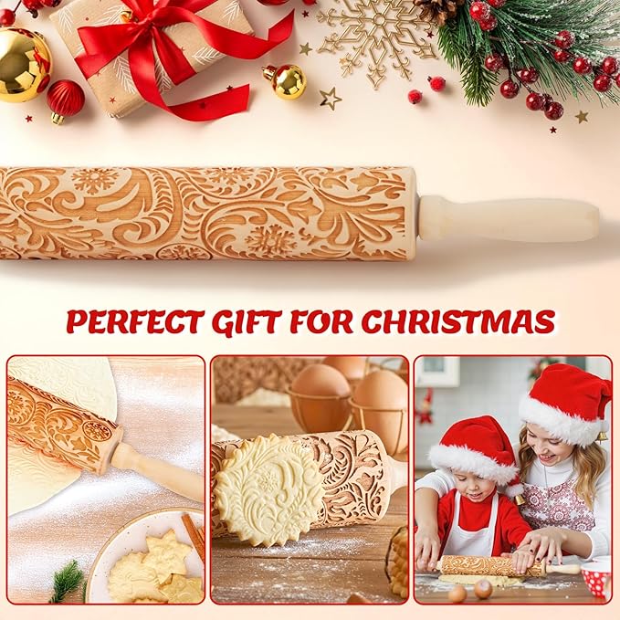 Christmas Gifts Wooden Embossed Rolling Pin