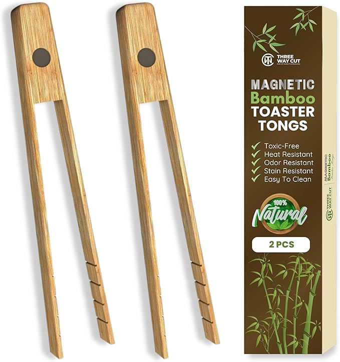 Toaster Tongs With Magnet | Bamboo Kitchen Utensils