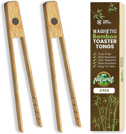 Toaster Tongs With Magnet | Bamboo Kitchen Utensils