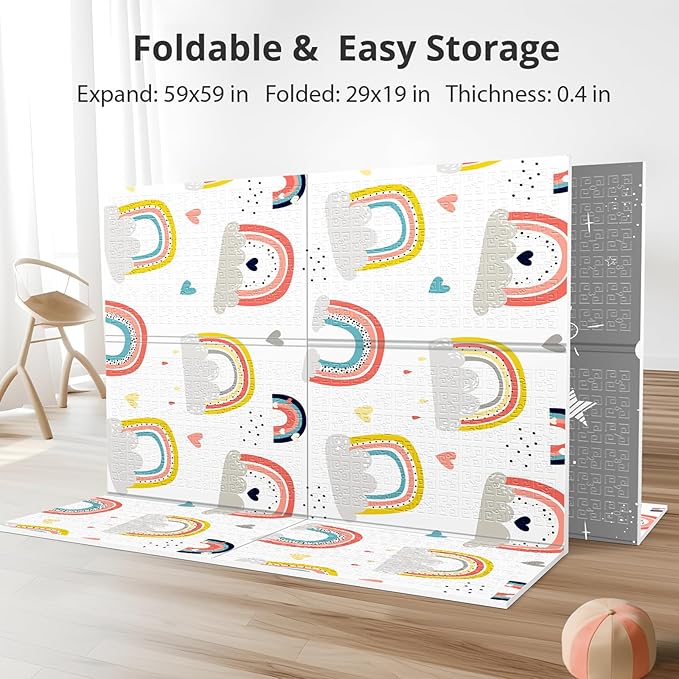 Baby Play Mat, 59 x 59 Play Mat Perfect for Use Baby Playpen, Foldable Soft Foam Babies PlayMat for Floor, Babies Activity Tummy Time Playmat, Kids Non Toxic Thick Mat for Baby, Toddlers, Infants