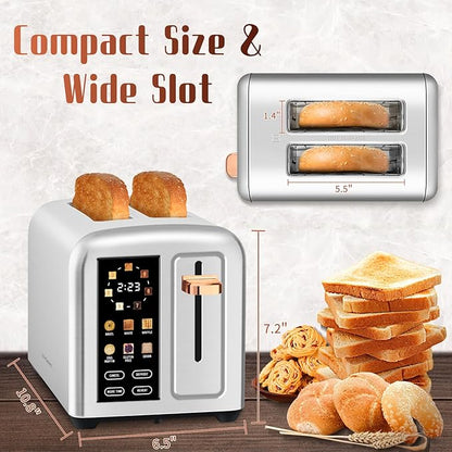 SEEDEEM Toaster 2 Slice with Touch Screen, Faster Heating Speed, 7 Shade Setting