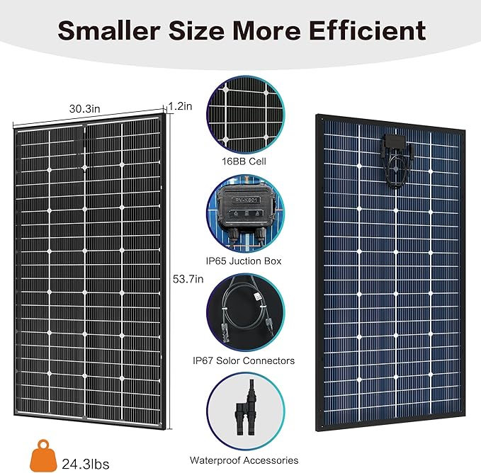 JJN Bifacial 400 Watt Solar Panel, 16BB N-Type 2 Pcs 200W 12V 25% High