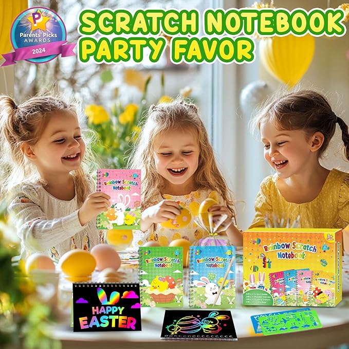 Party Favors for Kids 4-8-12: 24 Pack Scratch Rainbow Art Crafts Notebook, Coloring Book Goodie Bags Stuffers Kit, Bulk Birthday Gift Classroom Prizes Girl Boy Toddler Easter