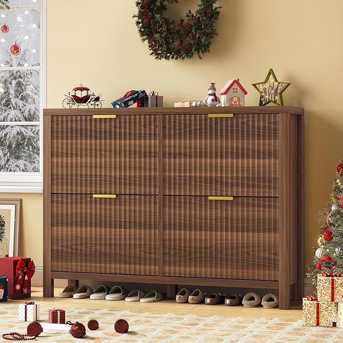 Shoe Cabinet Storage for Entryway, Fluted Shoe Cabinet