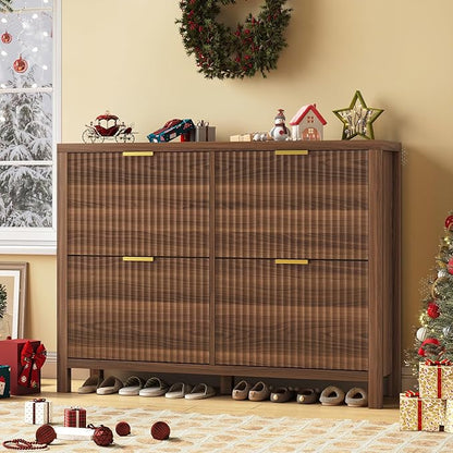 Shoe Cabinet Storage for Entryway, Fluted Shoe Cabinet