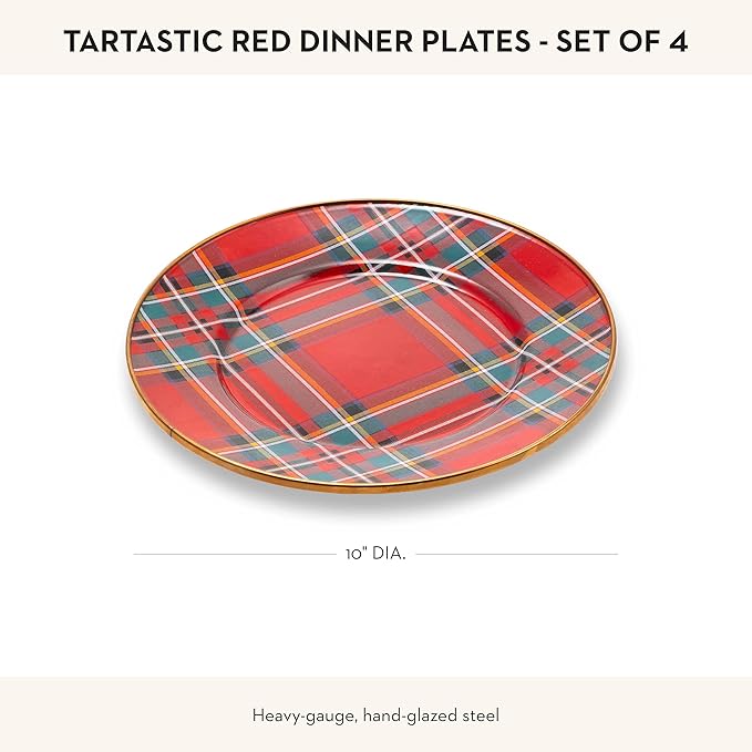 MACKENZIE-CHILDS Enamel Dinner Plate, Decorative Dinnerware Plate, 10 Inches, Tartastic