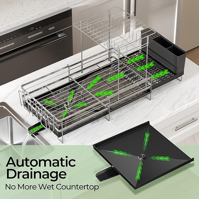 Large 2 Tier Dish Drying Rack, Extendable Dish Rack, Stainless Steel Anti-Rust