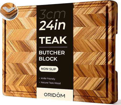 Teak Wood Cutting Board for Kitchen 24'' Extra Large End Grain Heavy Duty