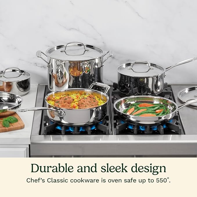 Cuisinart 7-Piece Stainless Steel Pots and Pans Set, Cookware Set Compatible