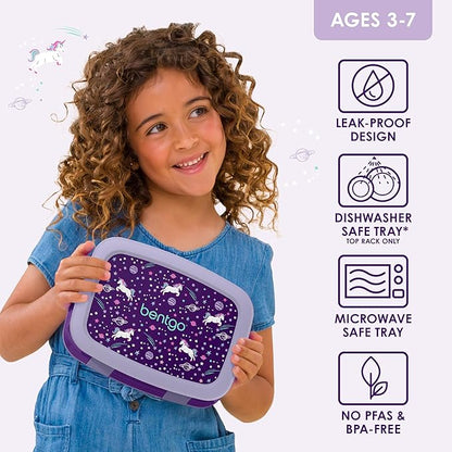 Bentgo Kids Prints Leak-Proof, 5-Compartment Bento-Style Kids Lunch Box - Ideal Portion Sizes for Ages 3-7, Durable, Drop-Proof, Dishwasher Safe, & PFAS & BPA-Free Materials (Unicorn)