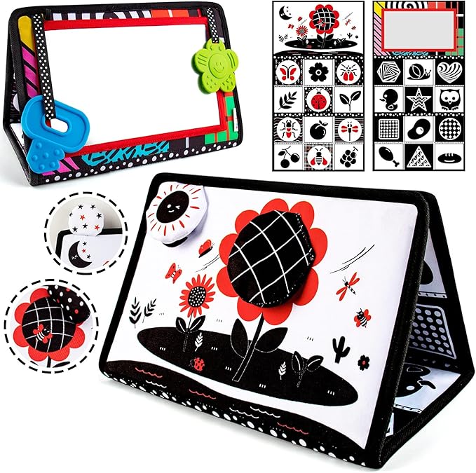 teytoy Tummy Time Mirror Infant Newborn Toys 0-3 Months Brain Developmental Baby Mirror Tummy Time Black and White High Contrast Baby Toys 4 6 9 12 Month Boys Girls Crawling Sensory Toy