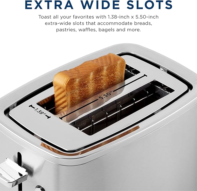 GE 2 Slice Stainless Steel Toaster, Extra Wide Slots