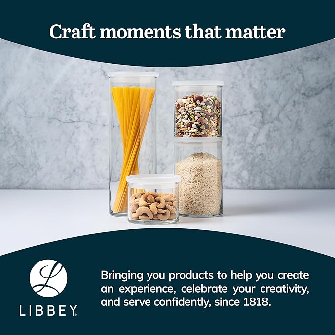 Libbey Stacking Cylinder Assorted Storage Jars, Stackable Glass Jars Set of 4