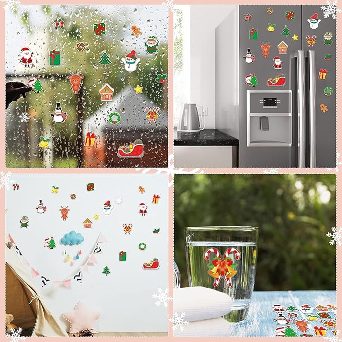 20 PCS Christmas Thick Gel Clings Winter Christmas Window Gel Clings Decals Stickers for Kids Toddlers and Adults Home Airplane Classroom Nursery Xmas Holiday Party Supplies Decorations