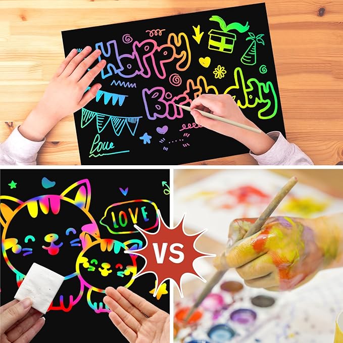 ZMLM Scratch Paper Art Craft: 2 Pack Rainbow Scratch Set for 3 4 5 6 7 8 9 10 Years Old Girls Boys Students Drawing Coloring Black Magic Art Supplies Kits Gifts School Birthday Party Toys(Classic)