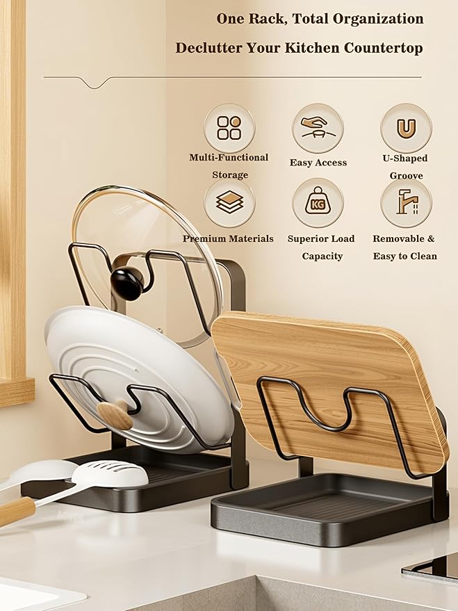 Pot Lid Holder Organizer, Carbon Steel Kitchen Pot Lid Rack