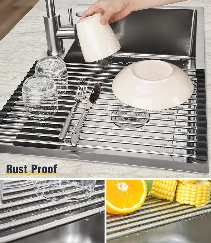 Tomorotec 17.7" x 12.5" Roll Up Dish Drying Rack Over Sink Drying Rack Sink
