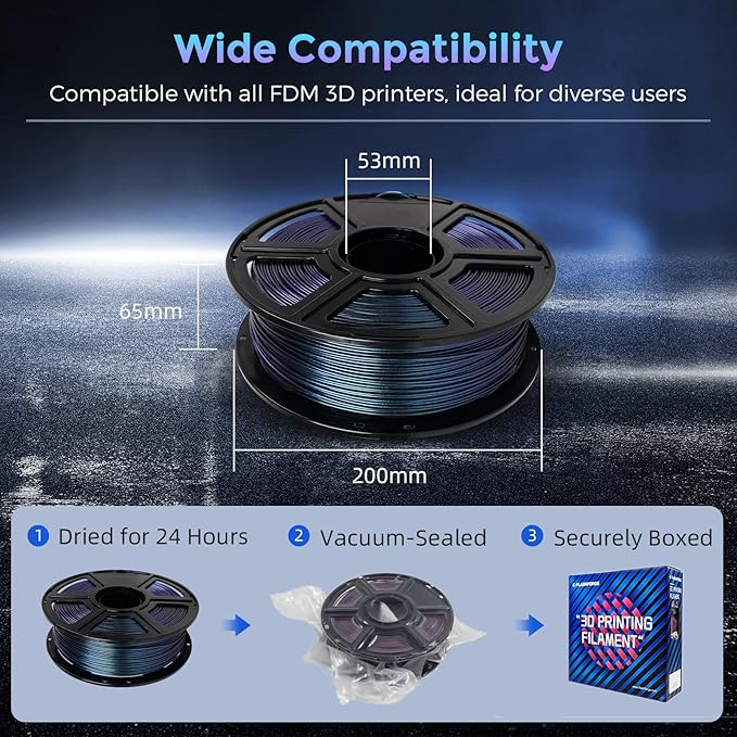 FLASHFORGE PLA Filament 1.75mm +/- 0.02mm Burnt Titanium, Color Changeable 3D Printer Filament 1kg (2.2lbs), Chameleon Changing Colors with Light, Perfectly Hide The Layer Line