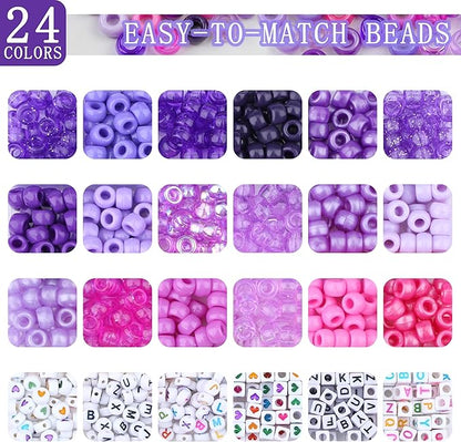 XIANNVXI 24Colours Pony Beads for Bracelet Friendship 720pcs Letter Kandi Purple Pony Beaded Kit Bracelet Making Kit for Jewelry DIY Crafts