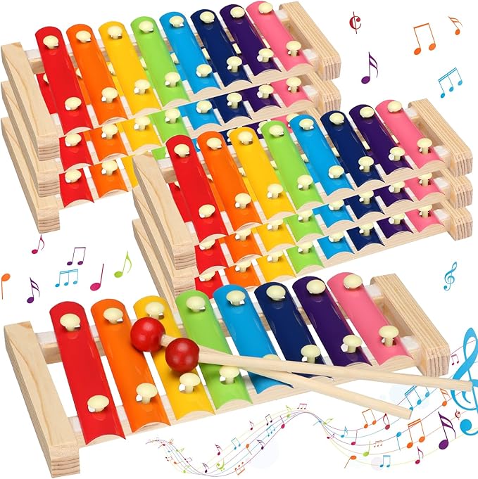 6 Pcs Xylophone for Kids Wooden Xylophone with Mallets Musical Instrument Wood Baby Percussion Kit for Educational Preschool Music Learning