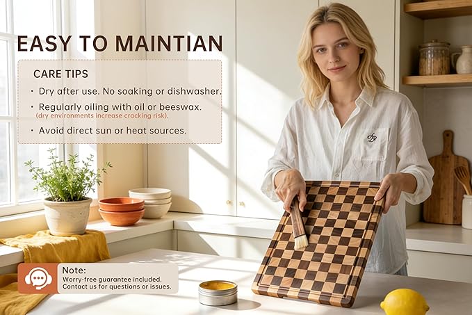 Checkered Cutting Boards for Kitchen, Wooden Chopping Board
