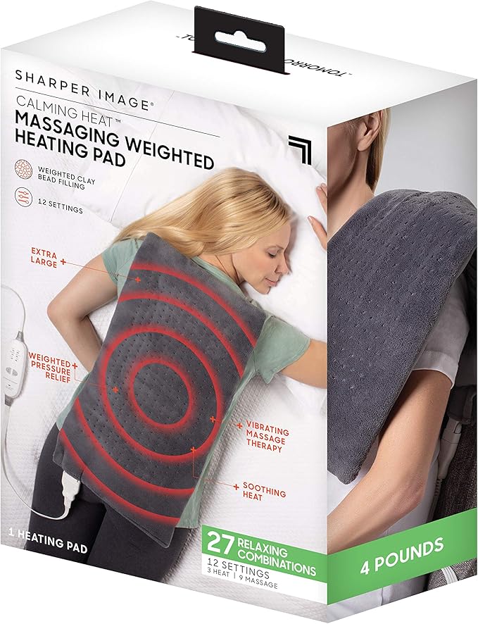 Calming Heat Massaging Vibrations Weighted Heating Pad by Sharper Image | Auto