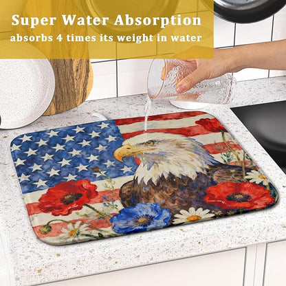 4th of July American Flag Eagle Dish Drying Mat