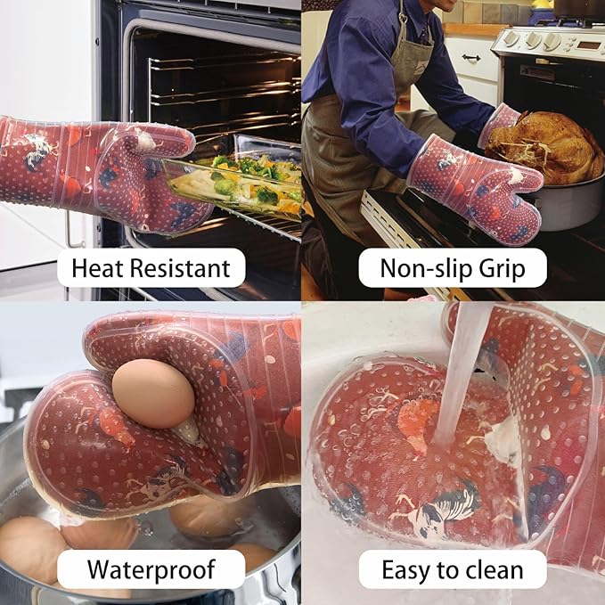 Oven Mitts Set of 2 with Transparent Clear Silicone Shell and Nice Shell Flower