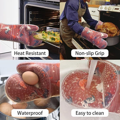 Oven Mitts Set of 2 with Transparent Clear Silicone Shell and Nice Shell Flower