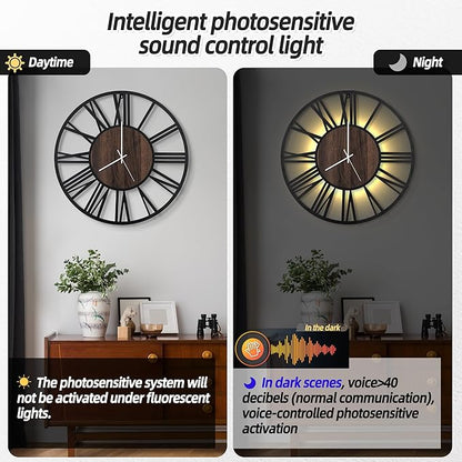 LEIKE Large Wall Clocks with Night Light Battery Operated, Silent Non Ticking