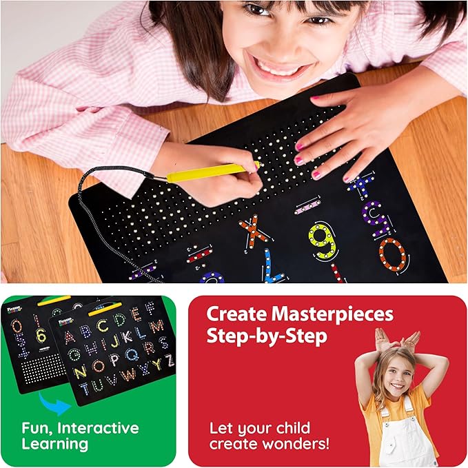 PicassoTiles 2in1 Magnetic Drawing Board Toy 12x10 In Large Magnet Bead Pad with Alphabet and Math Side in Black STEM Educational Writing Playboard Reusable Erasable Learning Tablet for Kids PTB02-BLK