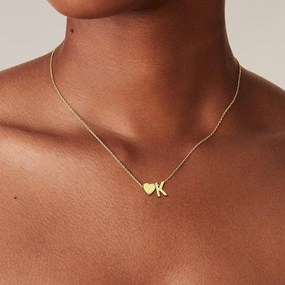 Gold Initial Necklaces for Women Girls - 18K Gold Plated Heart Initial Pendant Necklace Dainty Heart Necklace Tiny Gold Letter Necklace for Women Girls Jewelry Gifts
