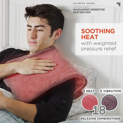 Calming Heat Massaging Vibrations Weighted Heating Pad by Sharper Image |