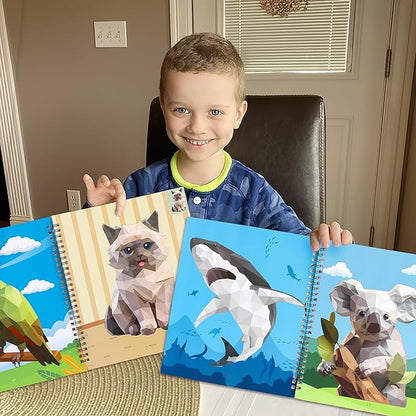 90shine 4PCS Sticker Books for Kids Ages 4-8 Sea-Maid Horned Horse Zoo Pet Themed Designs Party Gift Create 44 Pictures