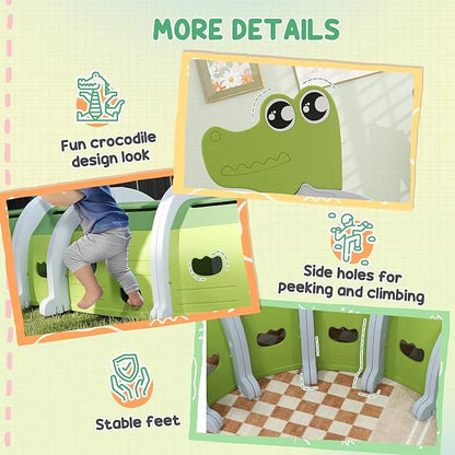 Qaba Crocodile Tunnel, Toddler Tunnel for Kids Crawl and Climb Through, Kids' Play Structure Indoor Outdoor, 6 Sections, Green