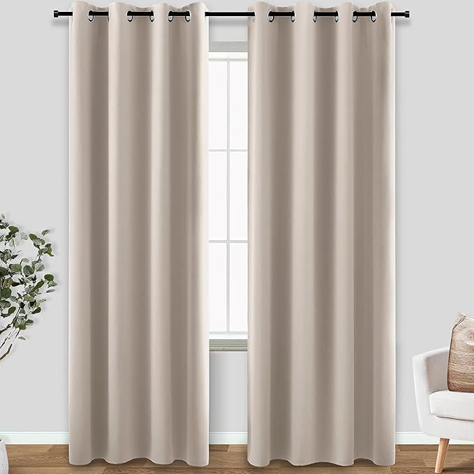 KOUFALL Neutral Taupe Blackout Curtains 96 Inches Long