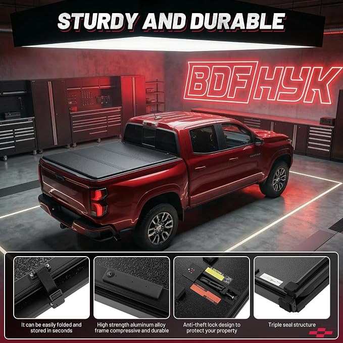 BDFHYK Hard Tri-Fold Tonneau Cover for Ram 1500 2009-2026 5.7 ft Bed, Waterproof, Anti-Theft Lock, Easy Install, Incompatible with RamBox, Ideal for Camping & Work Trucks