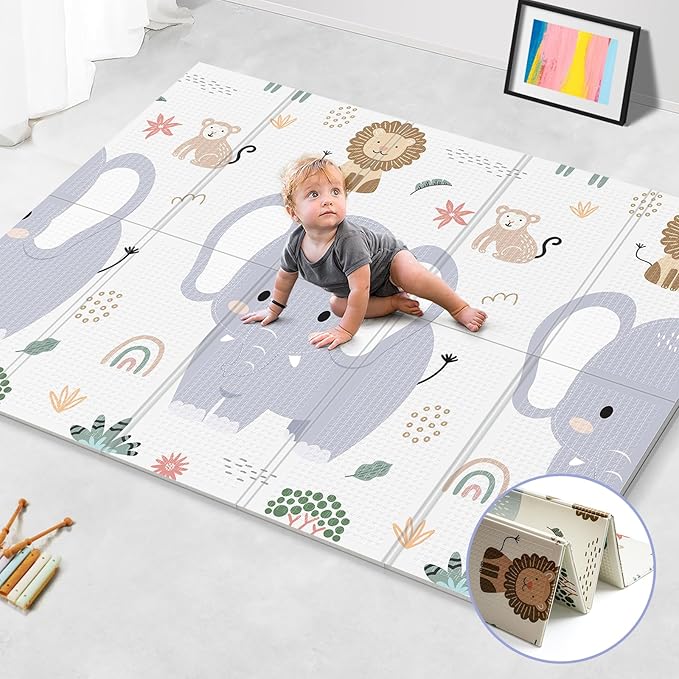 71x59 Foldable Foam Baby Play Mat for Floor, Babies Activity Tummy Time Playmat, Kids Non Toxic Foam Thick Play Mat for Baby, Foldable and Waterproof Playmats for Babies and Toddlers