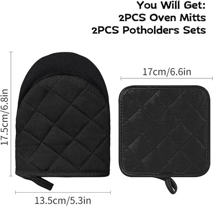 Oven Mitts and Pot Holders Set, Heat Resistant Silicone Kitchen Mini Oven